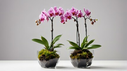 Pink orchid in a flower pot on a white background