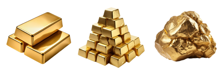 gold bars isolated on transparent background