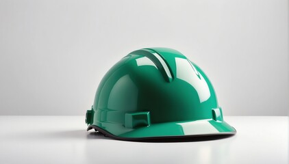 green safety helmet on plain white background with copyspace from Generative AI