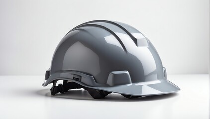 Fototapeta premium gray safety helmet on plain white background with copyspace from Generative AI