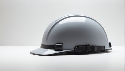 gray safety helmet on plain white background with copyspace from Generative AI