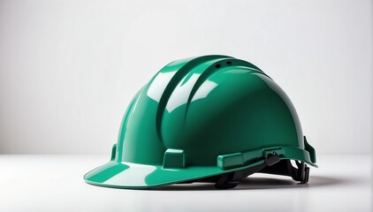 green safety helmet on plain white background with copyspace from Generative AI