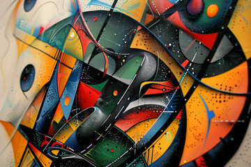 A colorful abstract painting with a lot of different shapes and colors