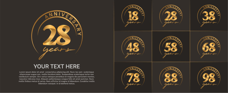 anniversary logotype set vector, golden color with circle for special day celebration