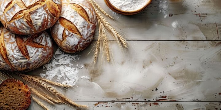  Bread bakery background top food view fresh white wheat loaf. 