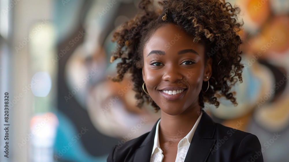 Poster portrait of a woman in corporate attire poised for success in her workplace