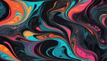 Fototapeta premium colorful on black theme marbled paper design illustration from Generative AI