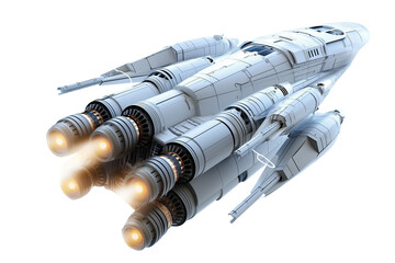 Futuristic spaceship launch on transparent background