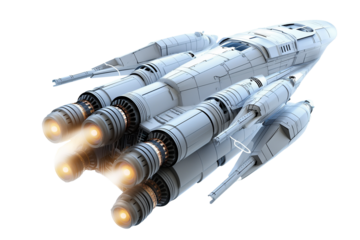 Futuristic spaceship launch on transparent background