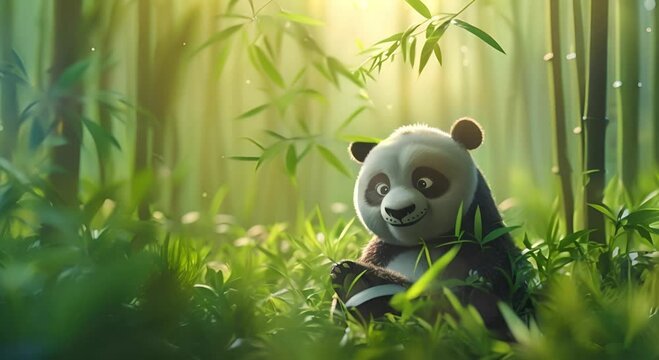 Panda playing in the bamboo forest