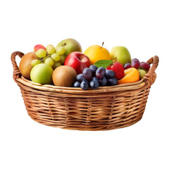 Fresh fruit wicker basket over an isolated transparent background
