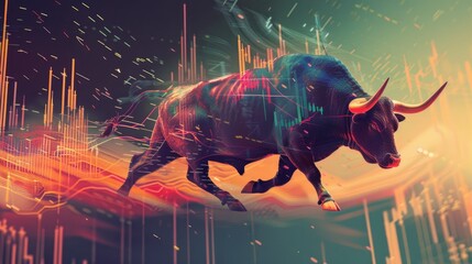 Stock Market Surge, Abstract bull charging through stock graphs