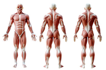 Male muscular system anatomy isolated on a transparent background