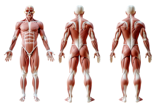 Male muscular system anatomy isolated on a transparent background