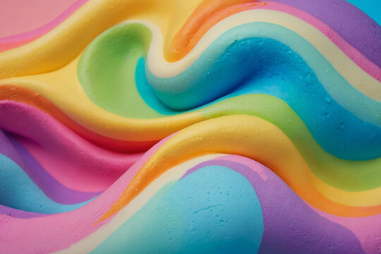 Colorful rainbow ice cream on pastel background.