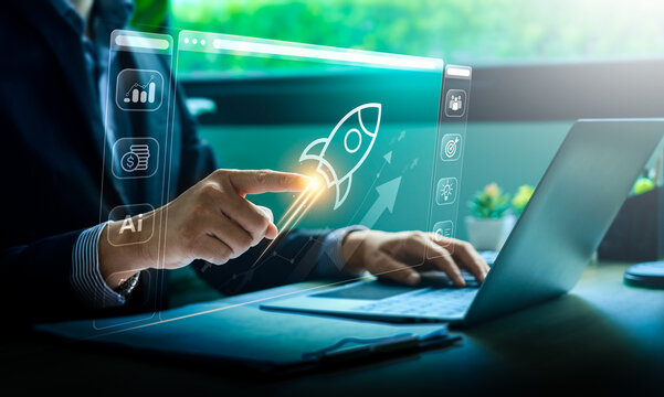 Global tech startup innovates to connect customers worldwide. Emphasizes creativity, resource management for sustainability. Clear leadership, digital marketing. Startup business concept