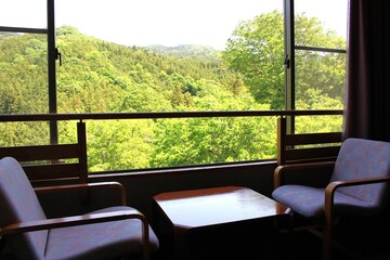 日本　群馬県藤岡市のリゾートホテルから見える風景