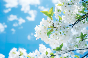 Spring Cherry Blossom Branches Under Blue Sky