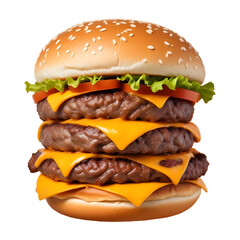 Tasty burger with french fries isolated on transparent background