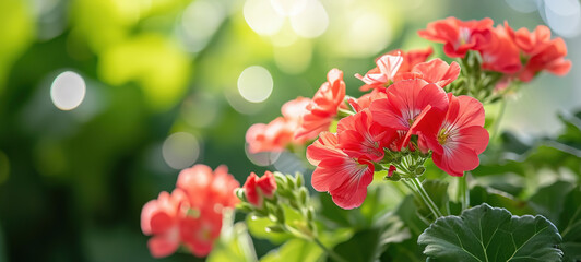 Fototapeta premium Geranium Flowers Blooming in Sunlight