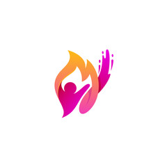 Human care logo with fire design combination, red color, 3d style
