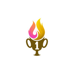 Number one trophy icon with fire design combination