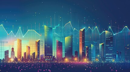Fototapeta premium Abstract financial hub, cityscape with skyscrapers resembling financial graphs
