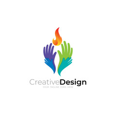 Hand care logo and fire design combination, charity logos