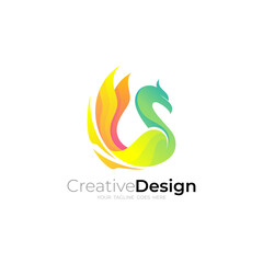 Obraz premium Abstract peacock logo with colorful style, 3d colorful