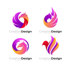 Set eagle logo with 3d colorful logos, purple color, bird logos