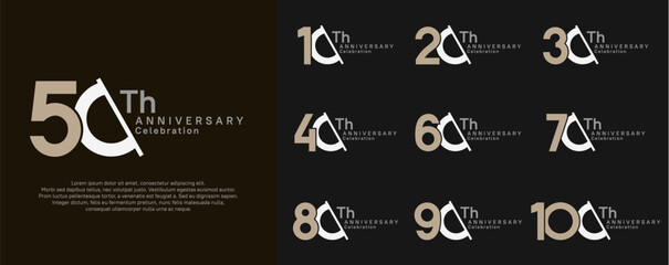 anniversary logotype vector set. white and brown color with slash for celebration day