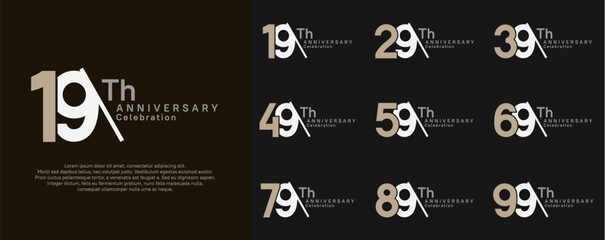 anniversary logotype vector set. white and brown color with slash for celebration day