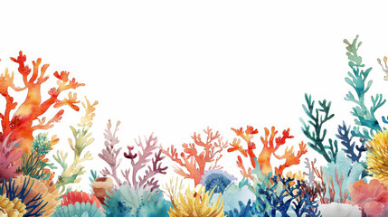 Watercolor painting coral reef ocean theme frame border.
