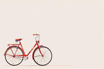 A red bicycle with a white handlebar sits on a white background