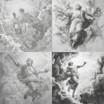 God ascending from heaven pencil drawing