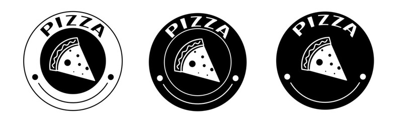Black and white illustration of pizza icon in flat. Stock vector.