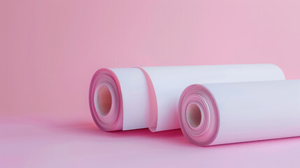 white paper rolls on a soft pink background for creative projects