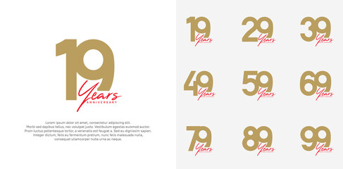 anniversary logotype vector design set with red handwriting, brown color can be use for special day