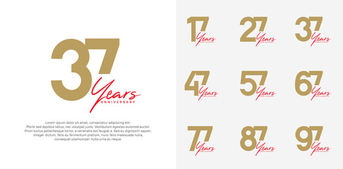 anniversary logotype vector design set with red handwriting, brown color can be use for special day