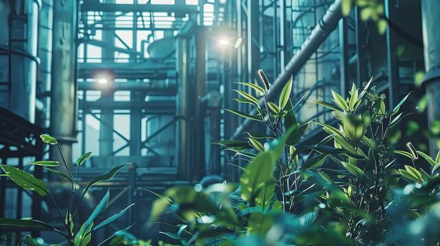 Plants grow next to the factory