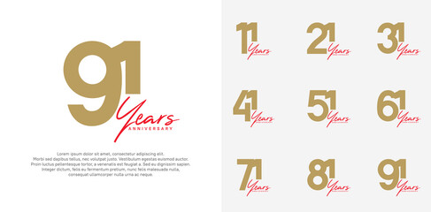 anniversary logotype vector design set with red handwriting, brown color can be use for special day