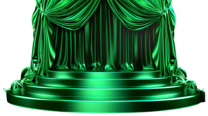 Green podium background fabric product curtain cloth cosmetic isolated on a transparent background cut out. 