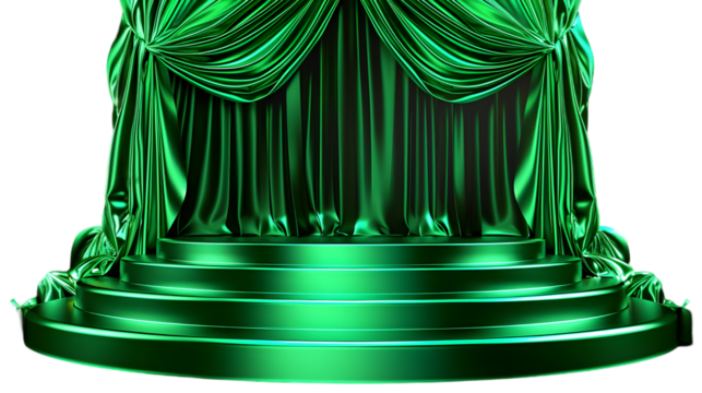Green podium background fabric product curtain cloth cosmetic isolated on a transparent background cut out. - Powered by Adobe