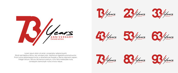 anniversary logotype vector design with slash and black handwriting red color for special day