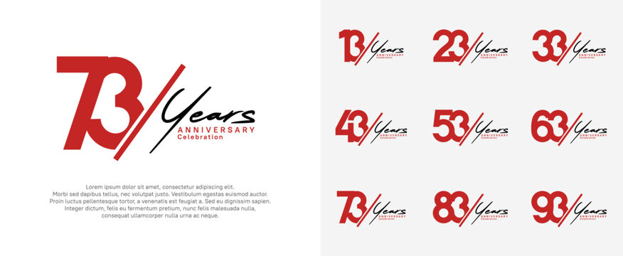 anniversary logotype vector design with slash and black handwriting red color for special day