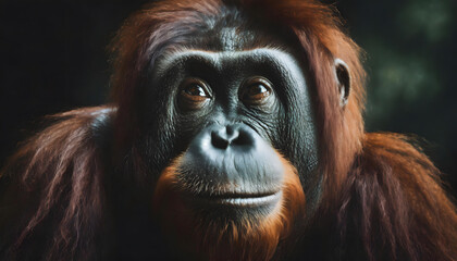 Fototapeta premium Close-up portrait of a majestic orangutan with a thoughtful expression 