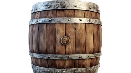 Wooden barrel isolated on a transparent background cut out. 