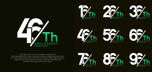 anniversary logo style vector set with slash white and green color can be use for celebration