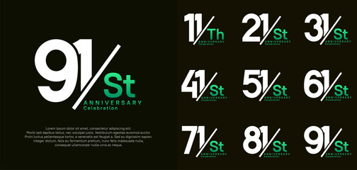 anniversary logo style vector set with slash white and green color can be use for celebration