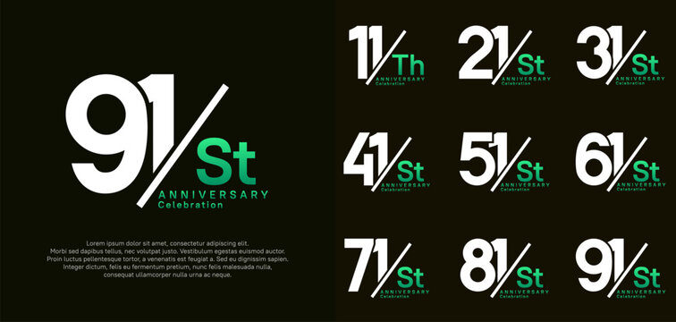anniversary logo style vector set with slash white and green color can be use for celebration
